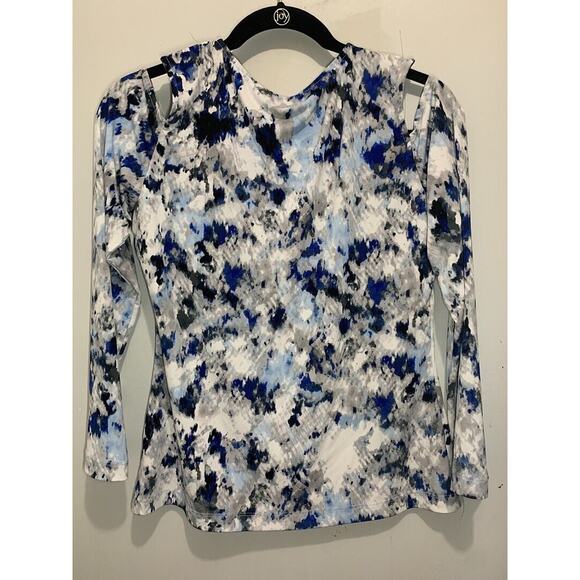 Calvin Klein Womens Cold Shoulder Abstract Print Top Long Sleeves Size M - Picture 2 of 3